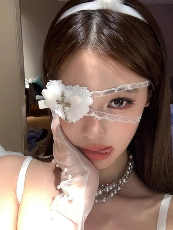 Women Heart Cross Lace Eye Mask Halloween Lolita Gothic Cosplay Accessories