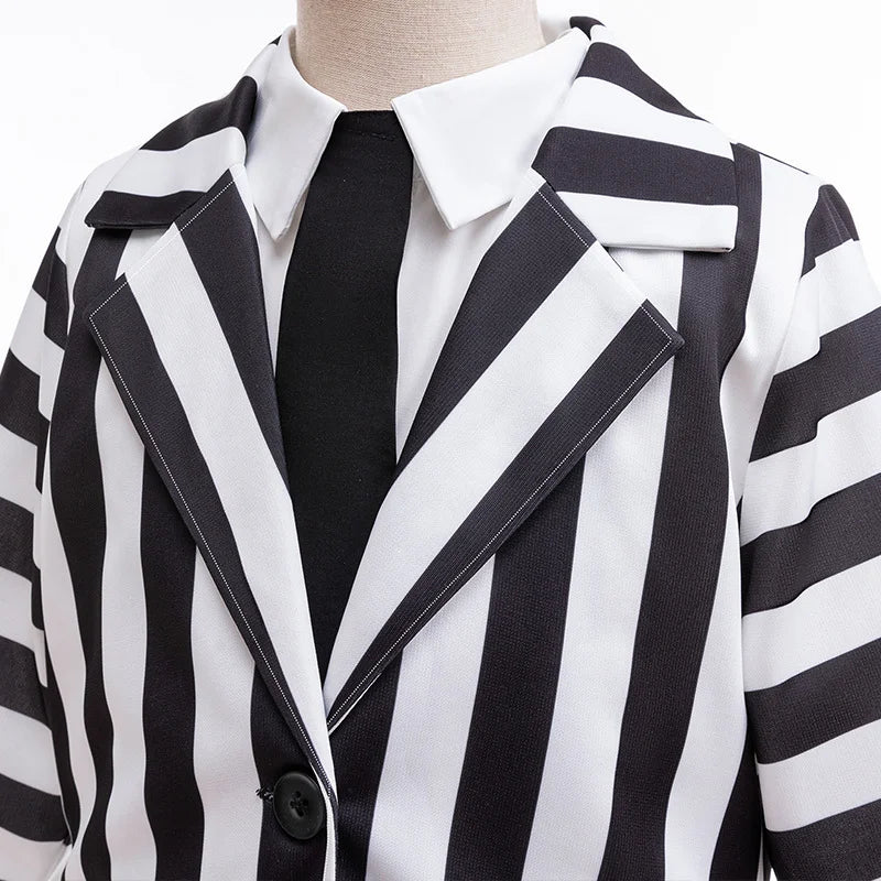 Kids Halloween Cosplay Costume Boys Girls Black and White Striped Coat and Pants