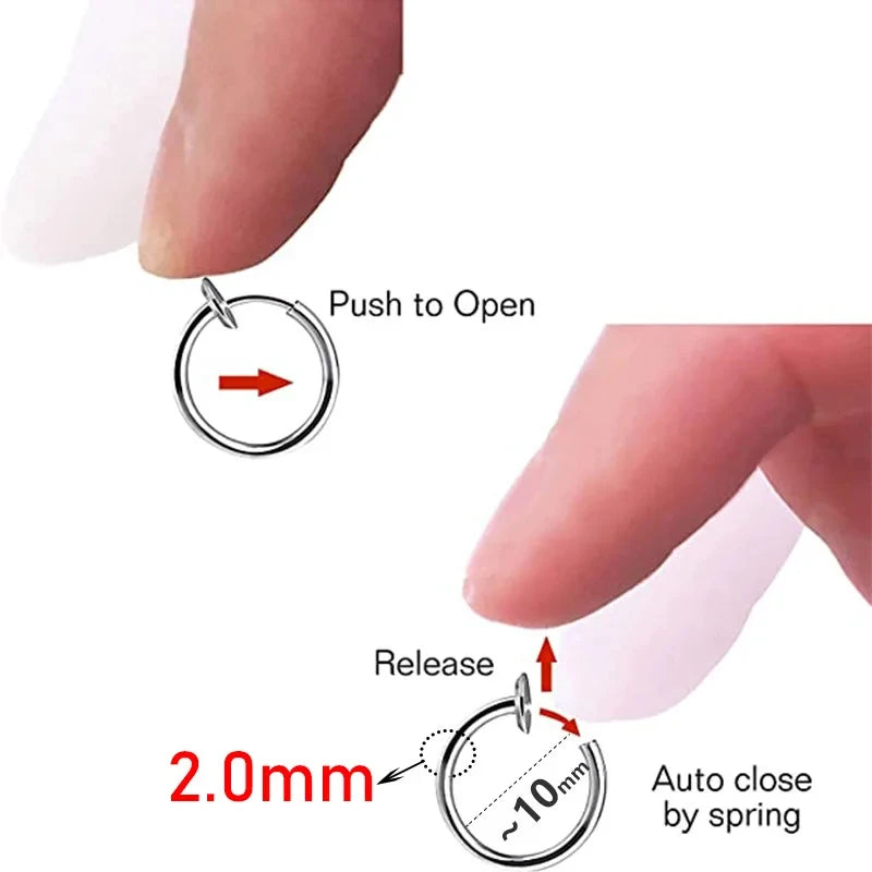 2Pcs Small Hoop Spring Ear Clips Earrings No Piercing Painless Fake Jewelry