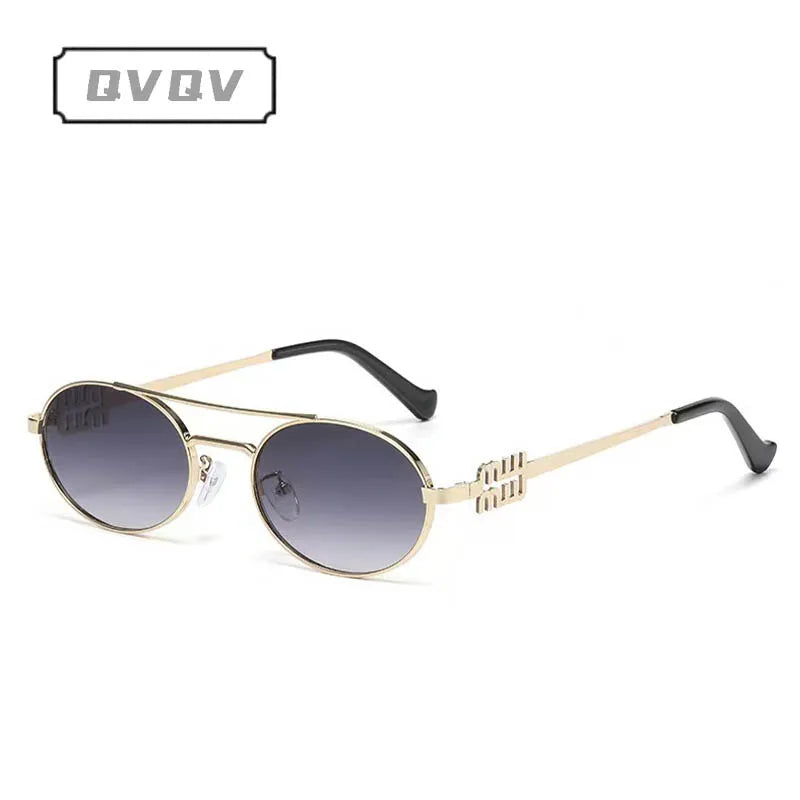 Trendy Double Beam Metal Frame Oval Sunglasses Unisex UV Protection
