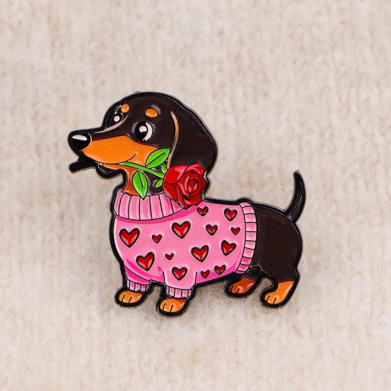 Cute Dog Sweater Sausage Dog Enamel Pins for Clothing & Backpacks - Animal Brooches