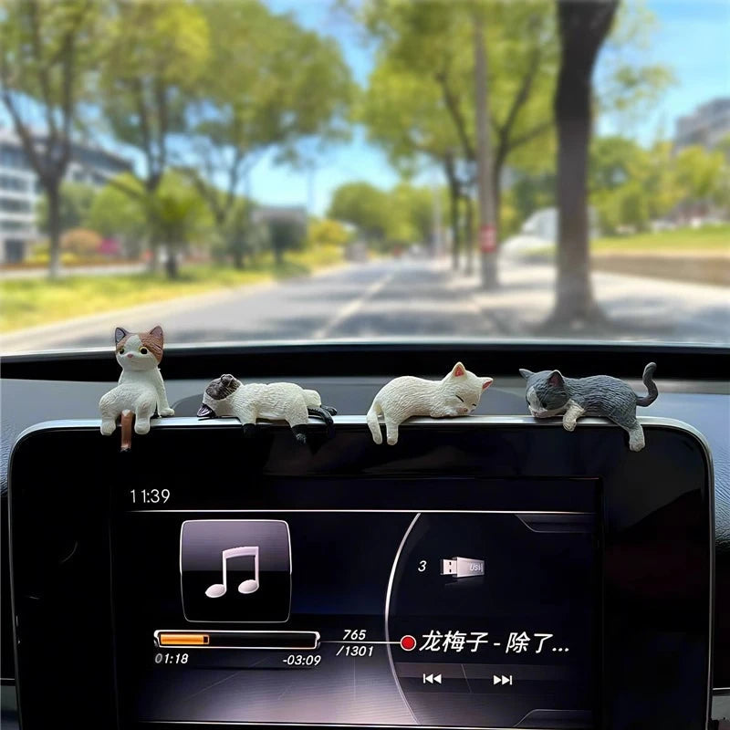 Mini Sleeping Cat Car Ornament - Cute Resin Landscape Model for Car Interior & Desk Decor