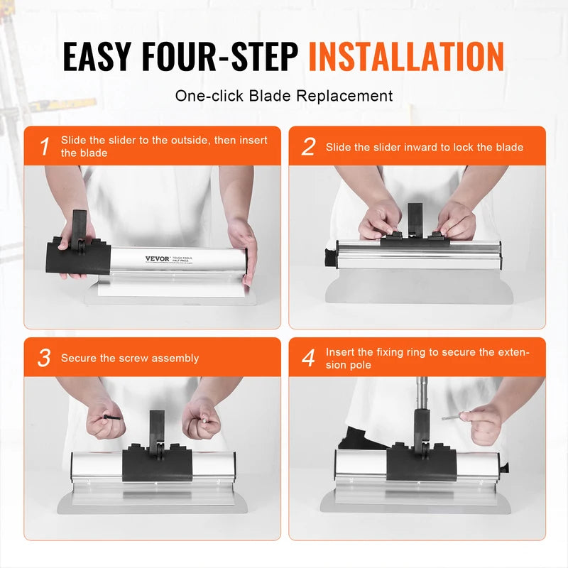 Drywall Skimming Blade Set with Extension Pole - 10 to 40 Inch Stainless Steel Blades