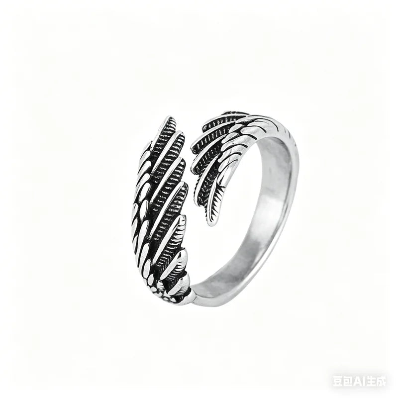 Unisex Angel Demon Wings Creative Ring Sterling Silver-Color Jewelry Adjustable
