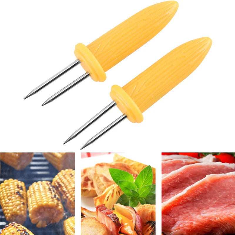 Stainless Steel Corn Holders Set - BBQ Corn On The Cob Double Forks