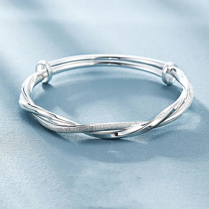925 Sterling Silver Elegant Weave Bracelets for Women Adjustable Jewelry