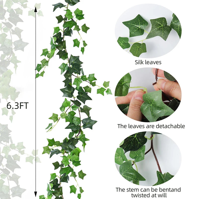Artificial Ivy Garland 1.8m - Fake Greenery Vines for Home & Wedding Decor