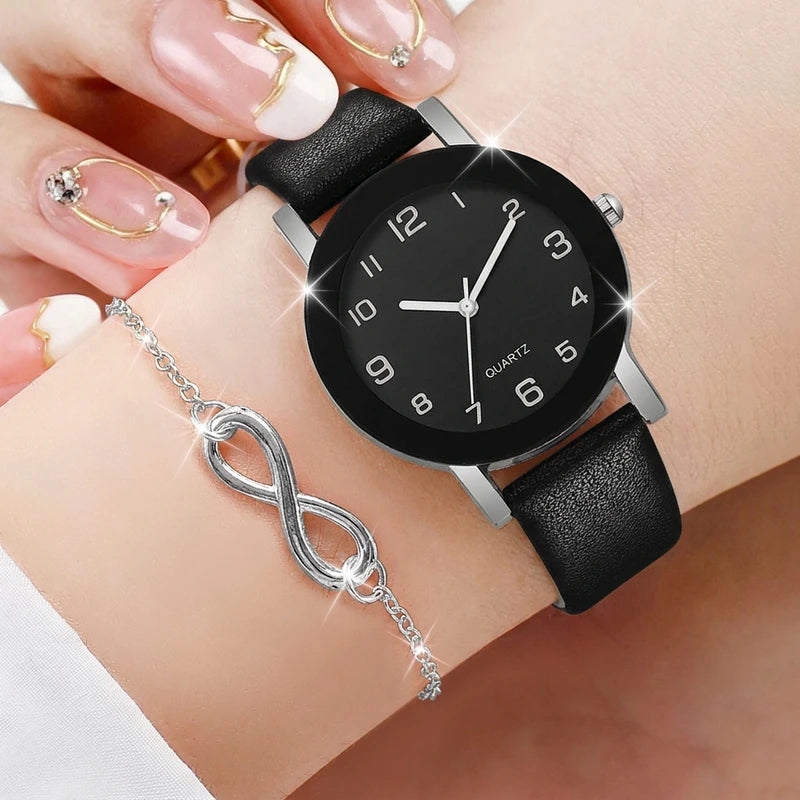 Women’s Fashion Watch Set with Necklace and Bracelet - Leather Strap, Quartz Movement, Multiple Colors
