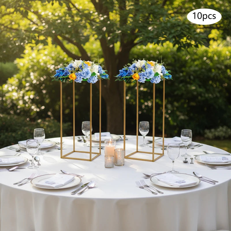 10-Pack Metal Flower Stands for Wedding & Event Decor - Gold Geometric Vase Holders