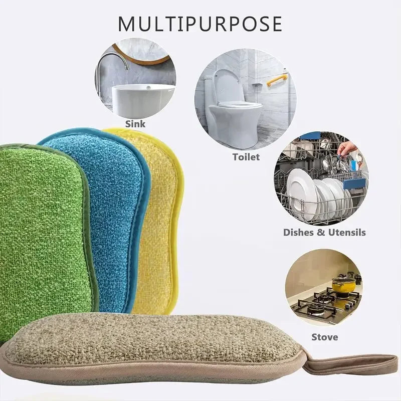 Reusable Multi-Functional Cleaning Pads for Kitchen & Bathroom, Washable & Chemical-Free