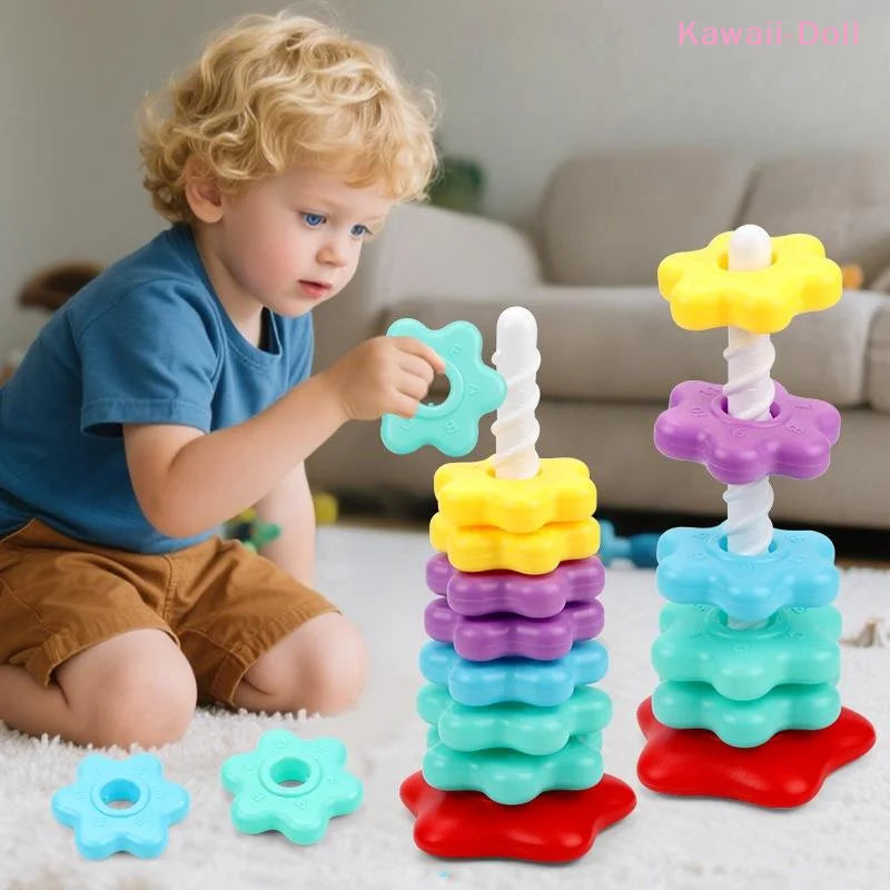Baby Spinning Stacking Puzzle Toys Rainbow Tower Montessori Motor Skills Game