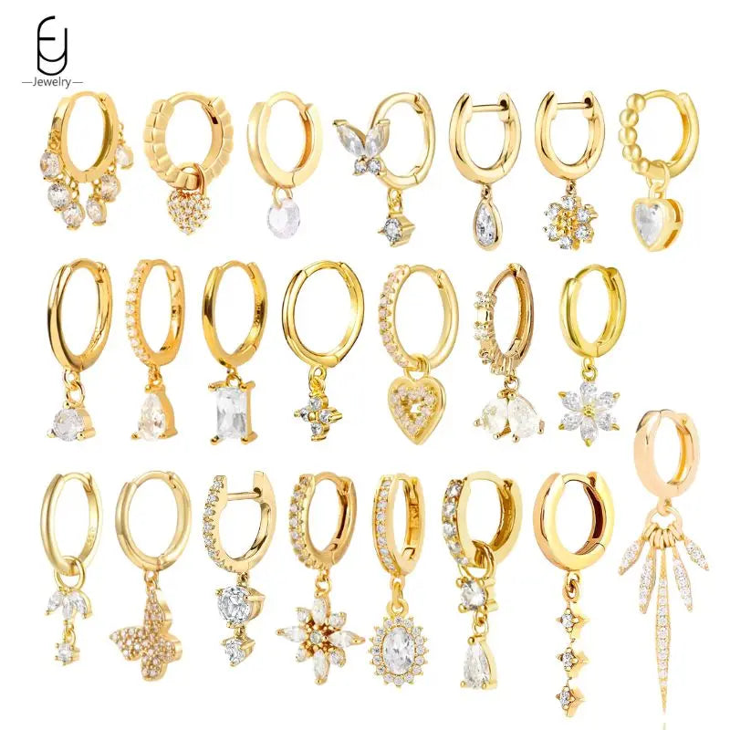Sterling Silver Crystal Drop Earrings with Gold Finish for Women – Luxury Water Drop, Heart, Flower Pendant Jewelry
