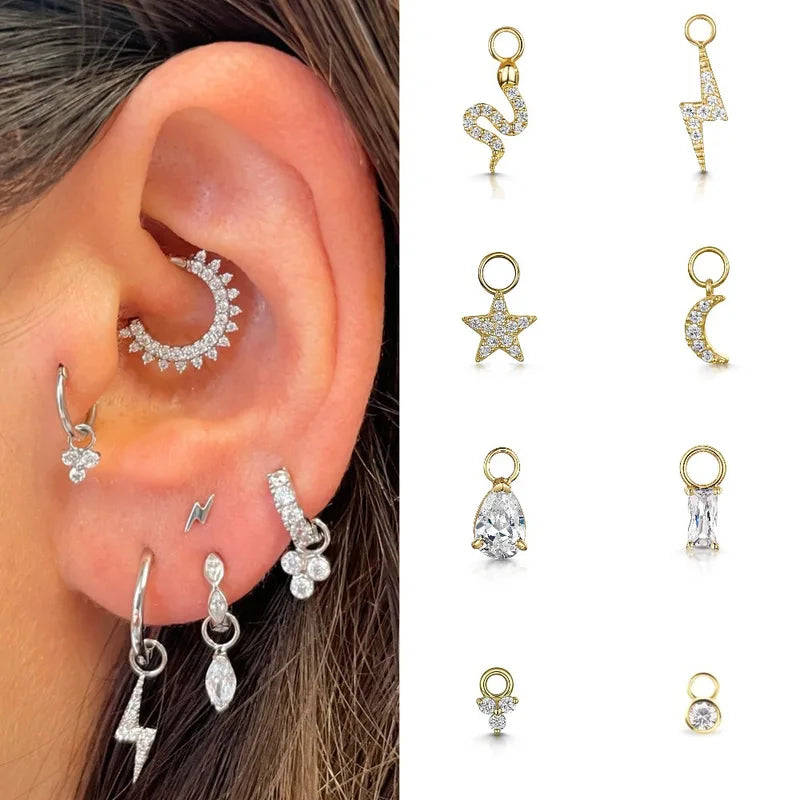 Little Star Moon Snake Crystal Charms Pendant Helix Daith Earrings for Women