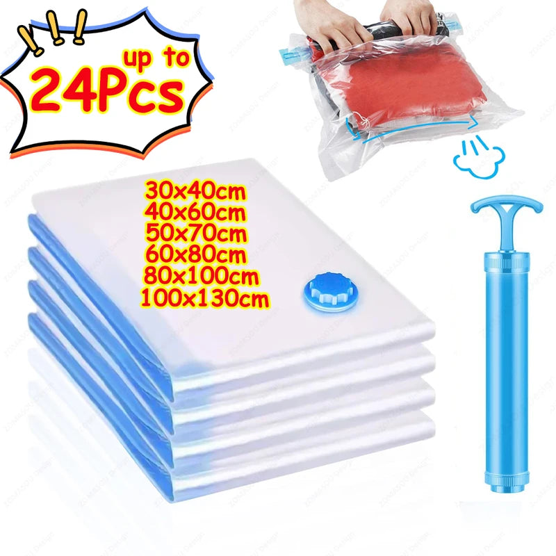 Reusable Vacuum Storage Bags with Hand Pump – Space Saving, Durable Organizers for Clothes & Travel