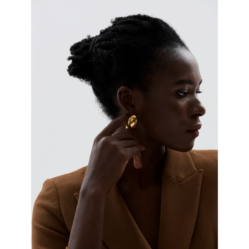 Trendy Irregular Round Stainless Steel Stud Earrings - Simple Statement Jewelry