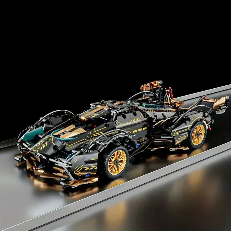 Wooden Building Block Racing Car Model - Black & Gold Desktop Decor Gift
