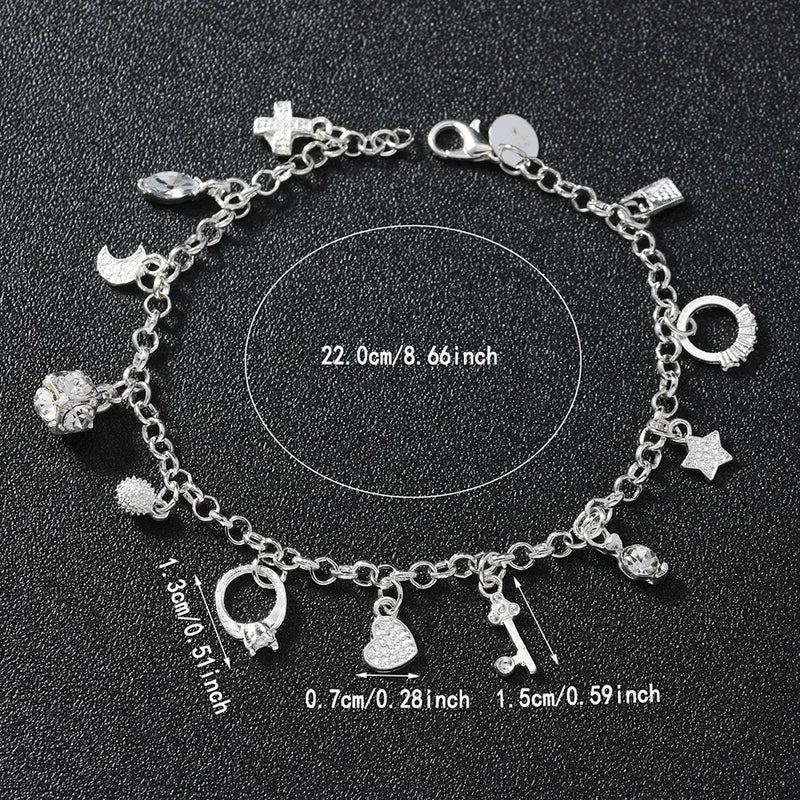 European and American Silver Thirteen Pendant Bracelet for Women - Multi-Element Jewelry