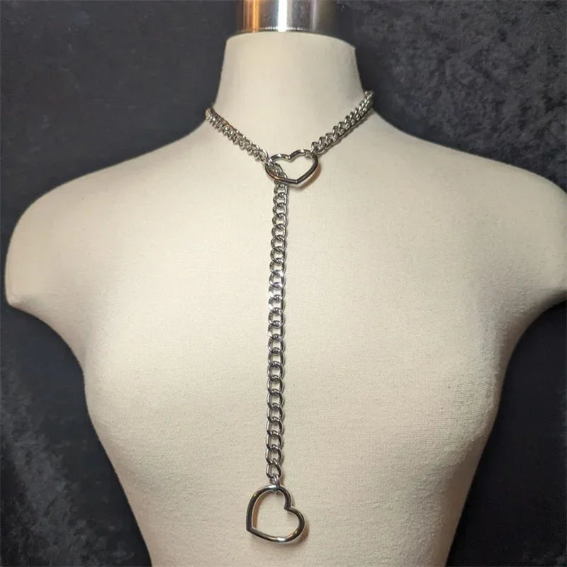 Love Heart Necklace for Women Men Punk Rock Jewelry Silver Slip Chain Choker