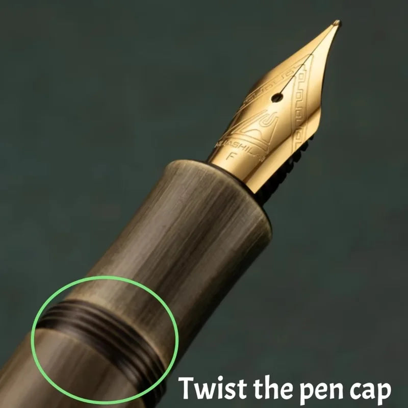 Mini Brass Fountain Pen with 0.5mm Nib Heavy Metal Feel for Signature Calligraphy