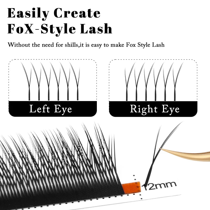 False Eyelashes Salon-Quality Fluffy Faux Mink Pre-Made Extensions with Soft Ultra-Soft Y Fox Style