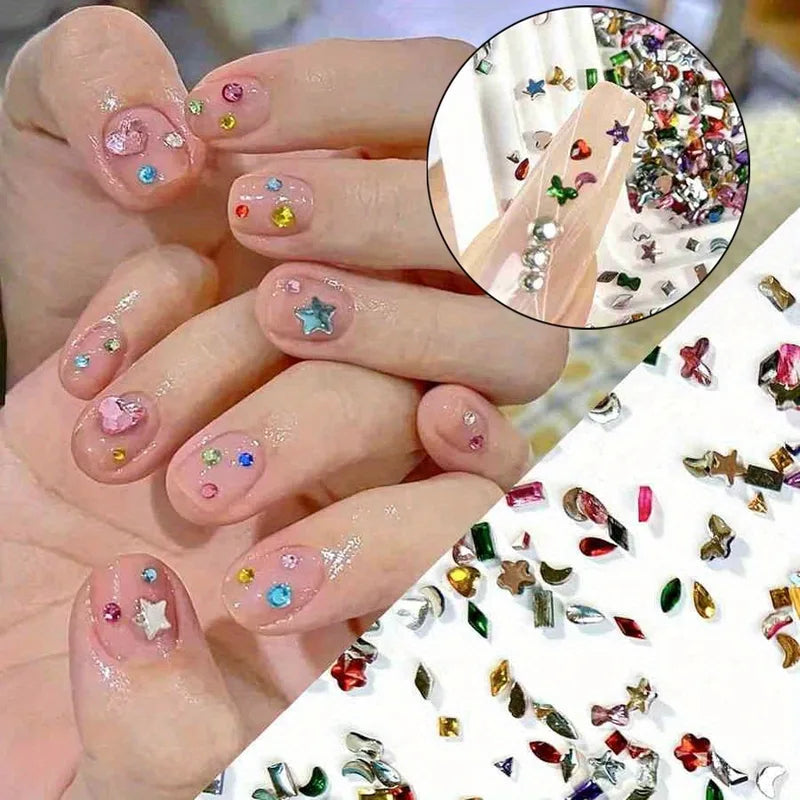 Mini Nail Art Rhinestones 500-1000Pcs Flatback Diamonds Mixed Shapes for DIY Manicure Decoration