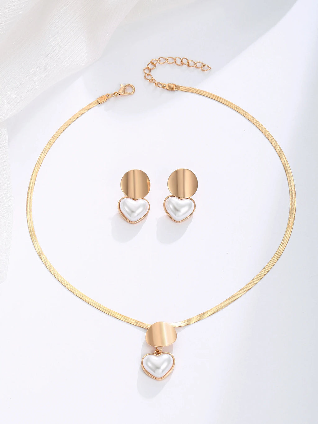Heart Shaped Pearl Jewelry Set for Women - Earrings and Necklace
