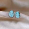 Unique Geometric Bean Stud Earrings with Blue Jelly Resin - Cute Jewelry Gift
