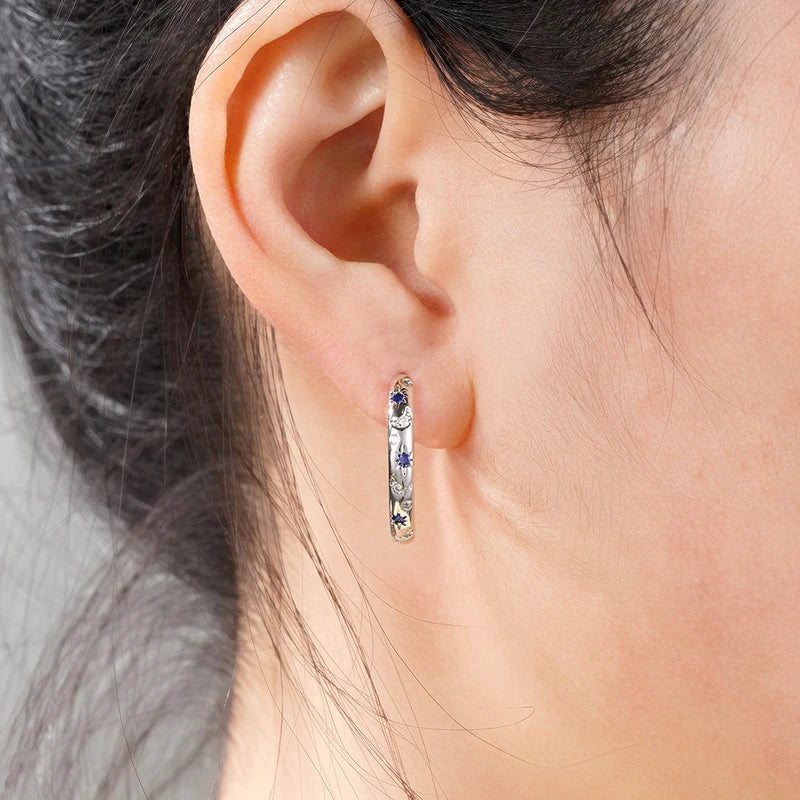 Silver Circle Earrings for Women Star and Moon Jewelry Zirconia Gift