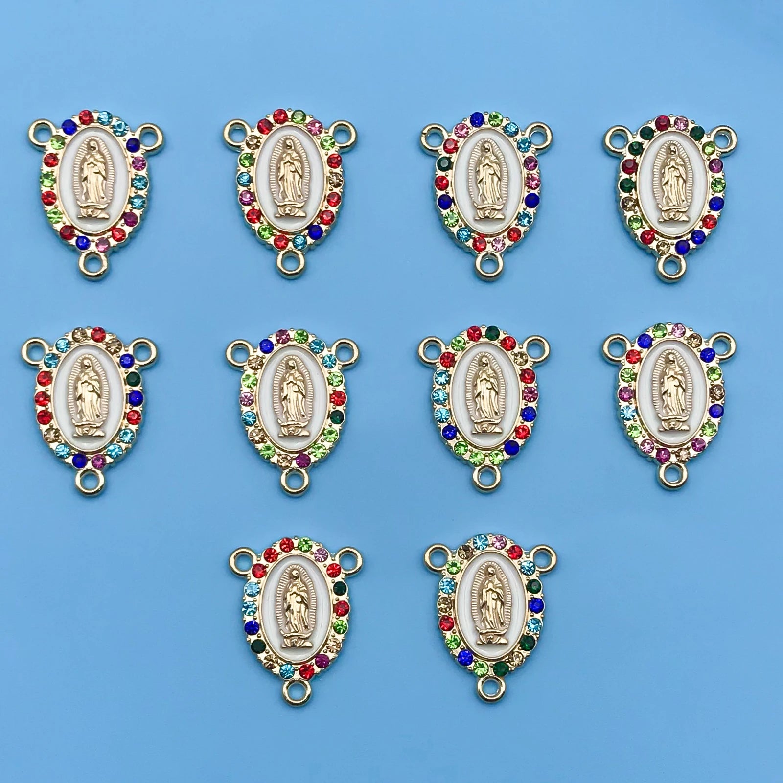 10/12Pcs Rhinestones Enamel Virgin Mary Charms for Jewelry Making Findings & Crafting