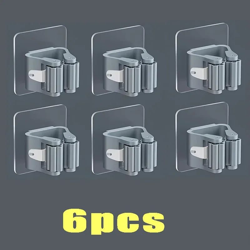 Wall-Mounted Bathroom Shower Holder Organizer Hooks for Mop Broom Storage