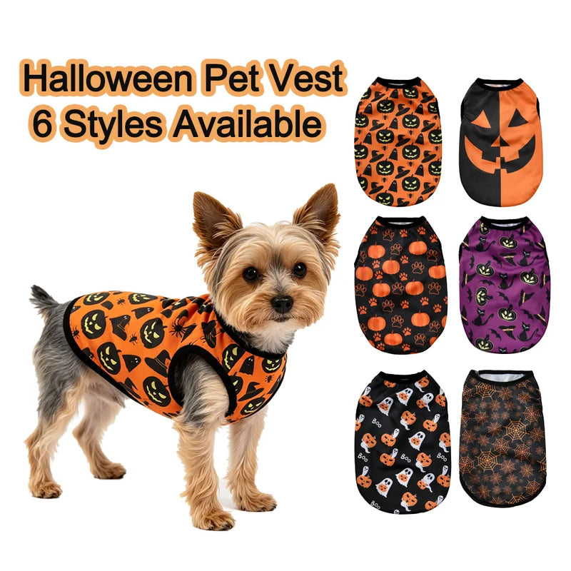 Halloween Pet Vest for Small Medium Dogs & Cats Pumpkin Print Costume Cosplay Outfit