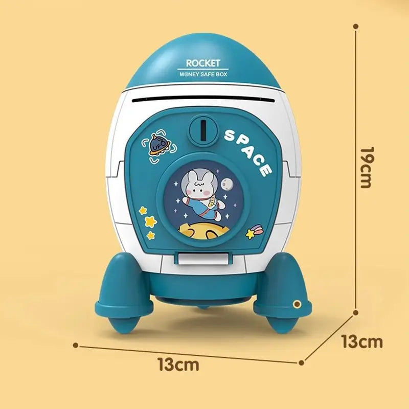 Children's Space Rocket Piggy Bank with Sticker Accessories - Multi-Color Plastic Coin Bank for Kids