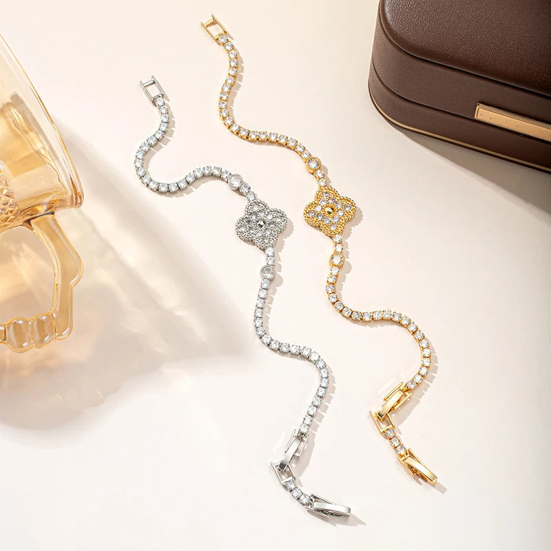 Luxury Clover Chain Bracelet for Women with Cubic Zirconia Charm, Elegant Four Leaf Jewelry Gift