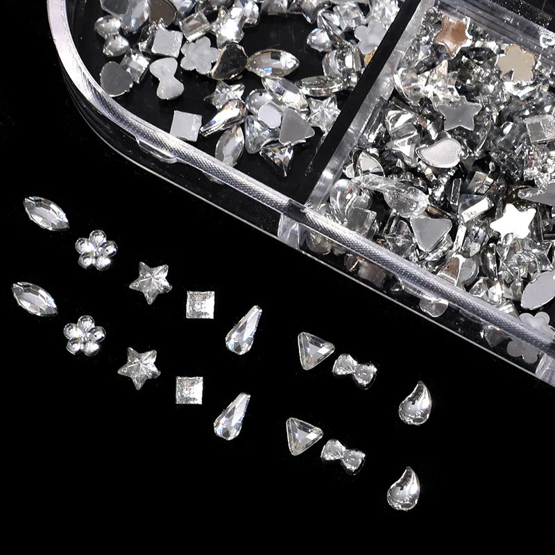 Mini Nail Art Rhinestone Decorations 12-Grid Dazzling Crystal Gems for Manicure