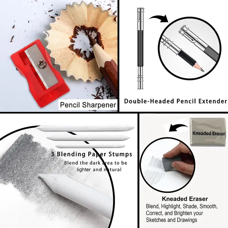 29-Piece Drawing Kit Set with Sketching Pencils Charcoal Sticks Eraser & Sharpener