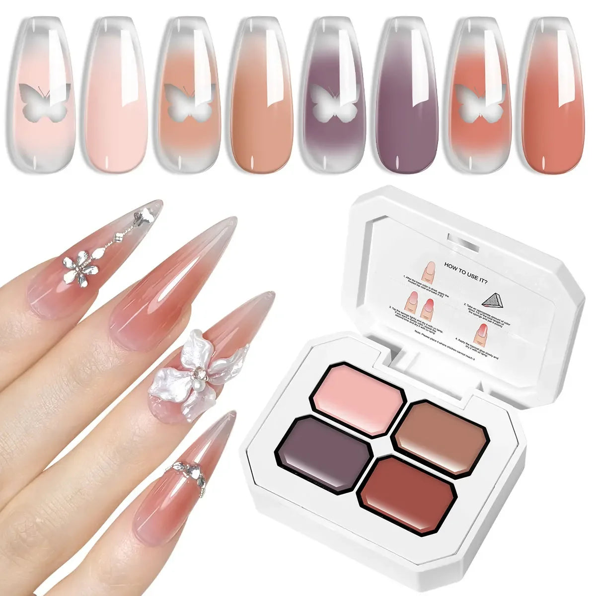 Gradient Painting Gel Nail Polish Set - Quick Dry Nail Art Kit with Flower & Engraving Design