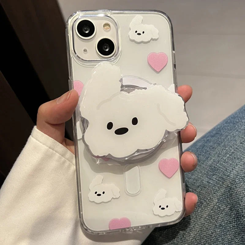 Mobile Phone Grip and Stand Holder for iPhone 15/16 and Tablets – Cute Puppy Magnet