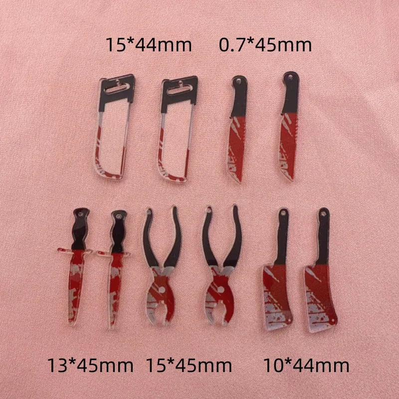 Halloween Acrylic Blood Knife Pendant Jewelry Making Kit - 10pcs DIY Earrings & Keychains