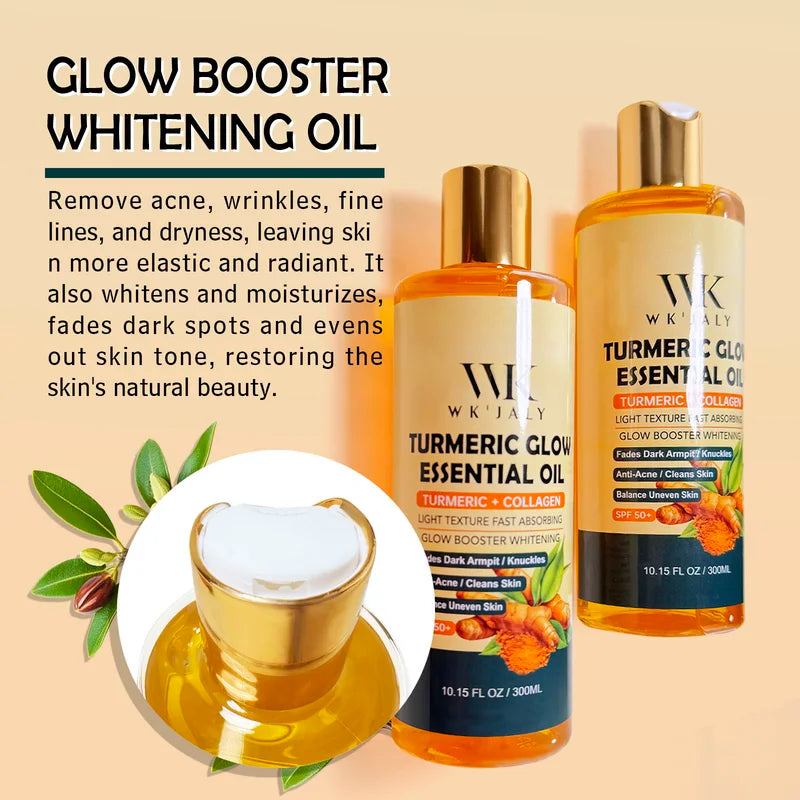 Turmeric Whitening Body Oil with Collagen and Vitamin E - 300ml Moisturizing Brightening for All Skin Types