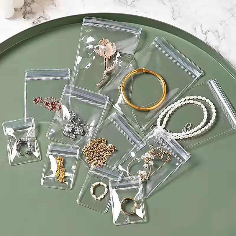 50/100/200pcs Clear Waterproof Jewelry Earring Bags Reusable Storage Pouch