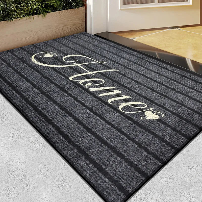 Absorbent Flocking Door Mat with Stripe Design - Entrance, Shower, Small Carpet