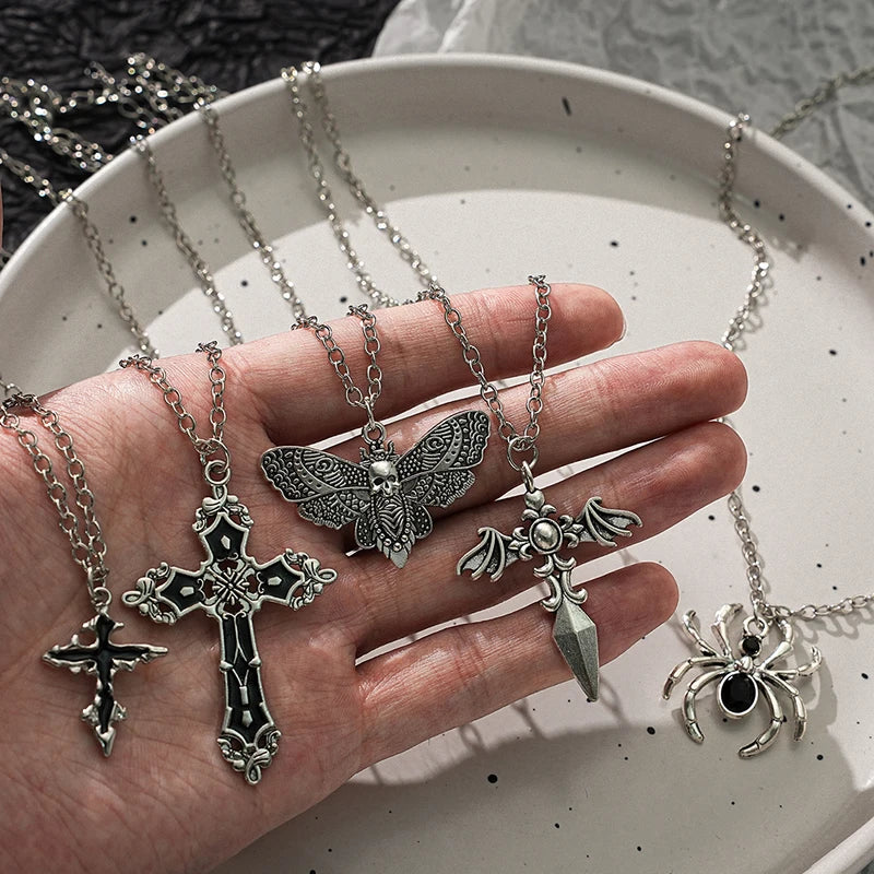 Wind Cross Skeleton Spider Necklace Set - Halloween Gift, Trendy Gothic Jewelry