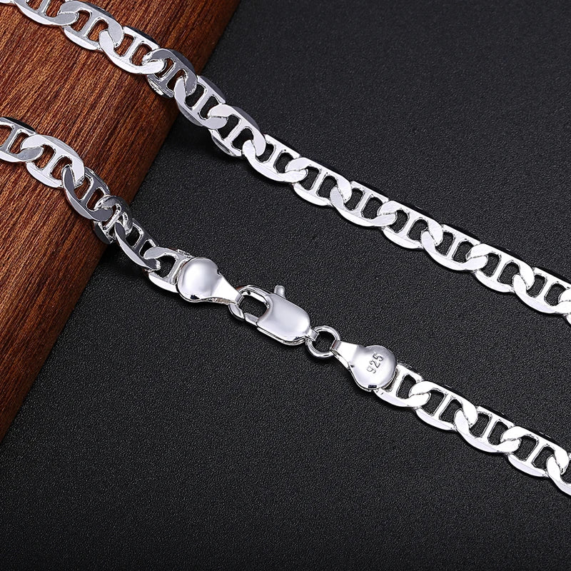 Sterling Silver Necklace 6MM Solid Jewelry for Men Women Wedding Party