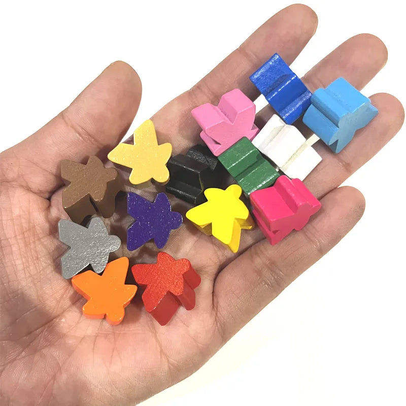Wooden Meeples Board Game Pieces Set - 14 Colors, 16mm Replacement Pawns