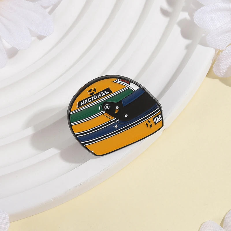 Racing Helmet Enamel Lapel Pin - Aryton Senna Motorsport Brooch Gift