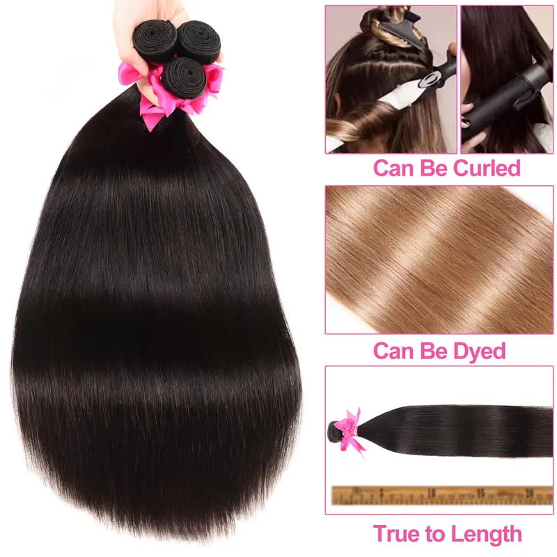 Straight Human Hair Extensions 4 Bundles 12A Virgin Brazilian Hair 20-26 Inch