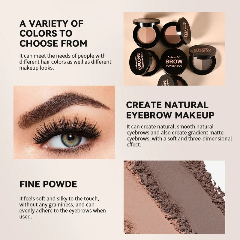 2-Color Waterproof Eyebrow Powder Palette with Mirror - Long Lasting Matte Brown Makeup