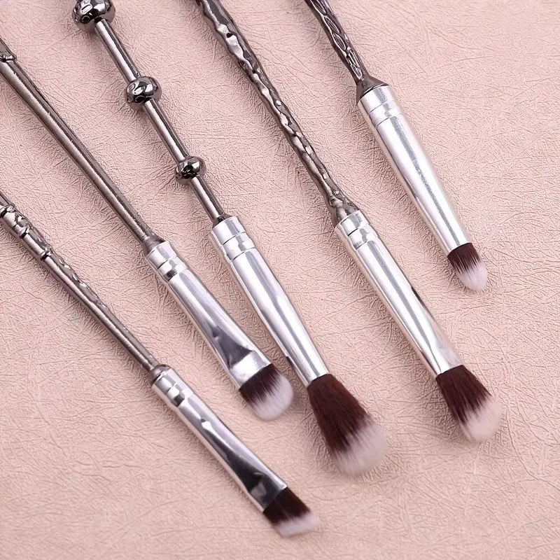 5PCS Makeup Brush Wand Set with Soft Synthetic Bristles & Metal Handles – Portable for Eyeshadow, Powder & Face Makeup
