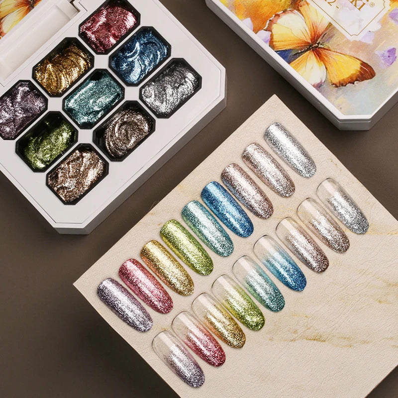 Galaxy Starburst Glitter Gel Nail Polish Set - 9 Colors, Semi-Permanent UV/LED