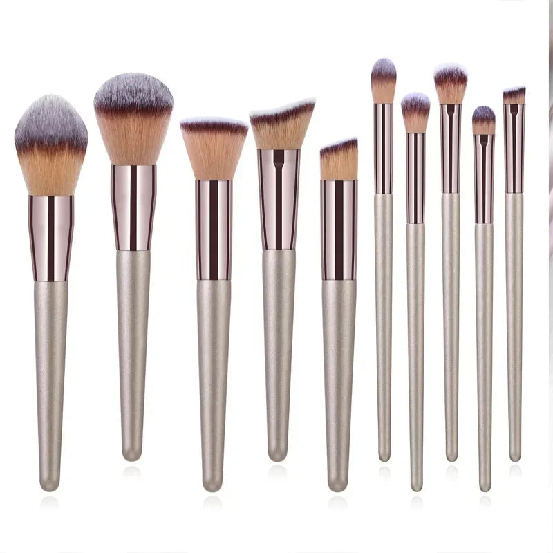 Soft Champagne Makeup Brushes Set for Face and Eyes - Cosmetic Blending & Foundation Tools
